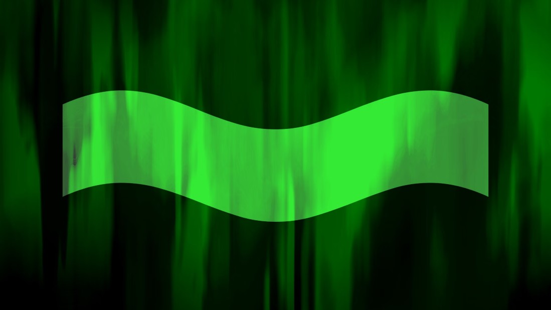 En ljusgrön vågform mot en grönsvart flammig bakgrund. 