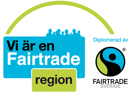 Fairtrade-loggan med texten "Vi är en  Fairtrade region"