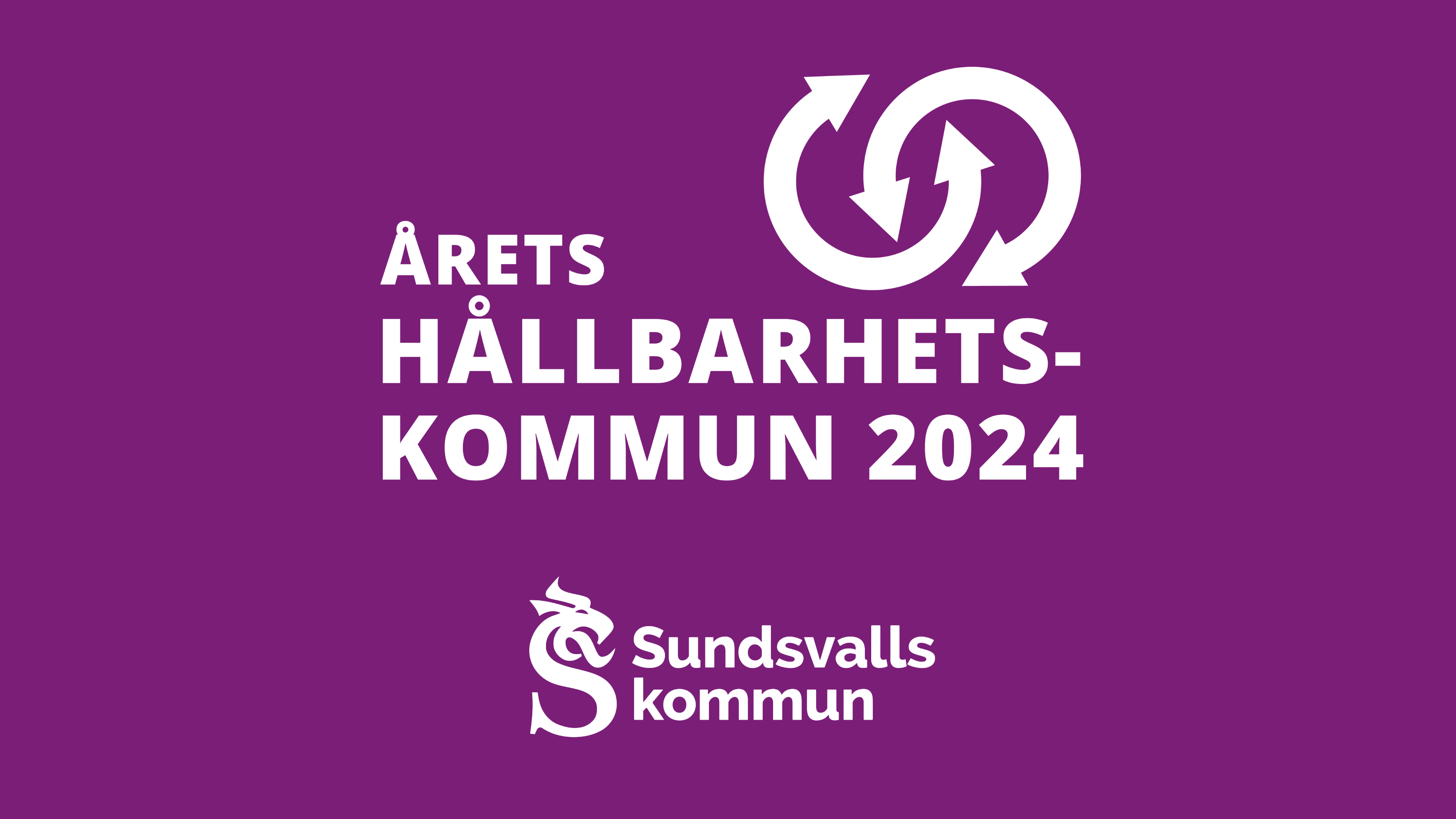 Text på lila bakgrund Sundsvall årets hållbarhetskommun 24