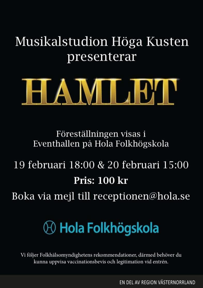 Texten Hamlet i guld mot en svart bakgrund.